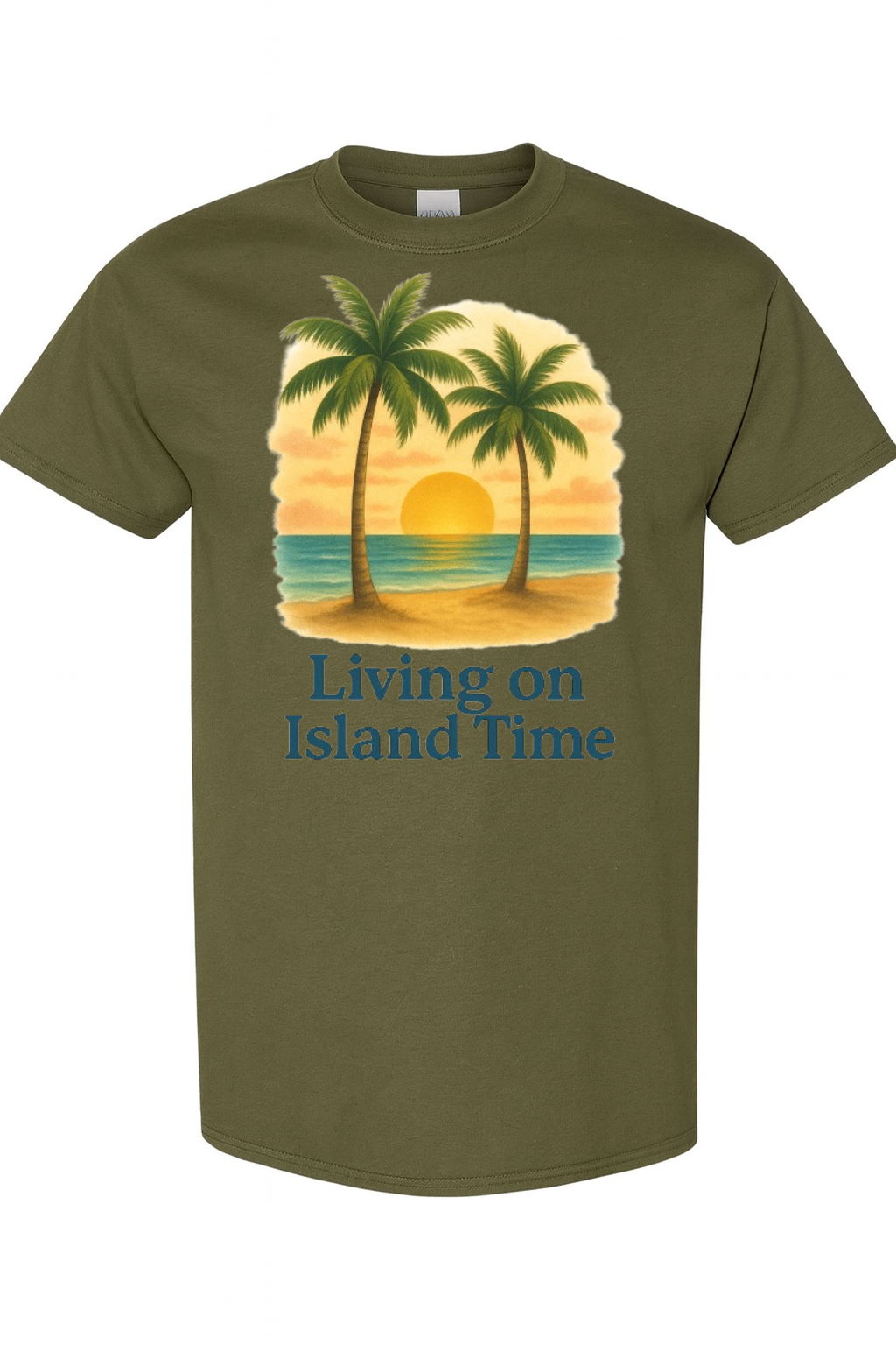 Living on Island Time – Tropical Sunset Lifestyle Tee by VelezVersatile