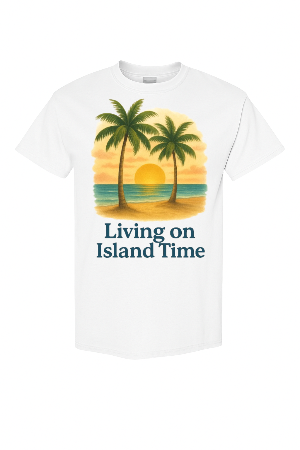 Living on Island Time – Tropical Sunset Lifestyle Tee by VelezVersatile