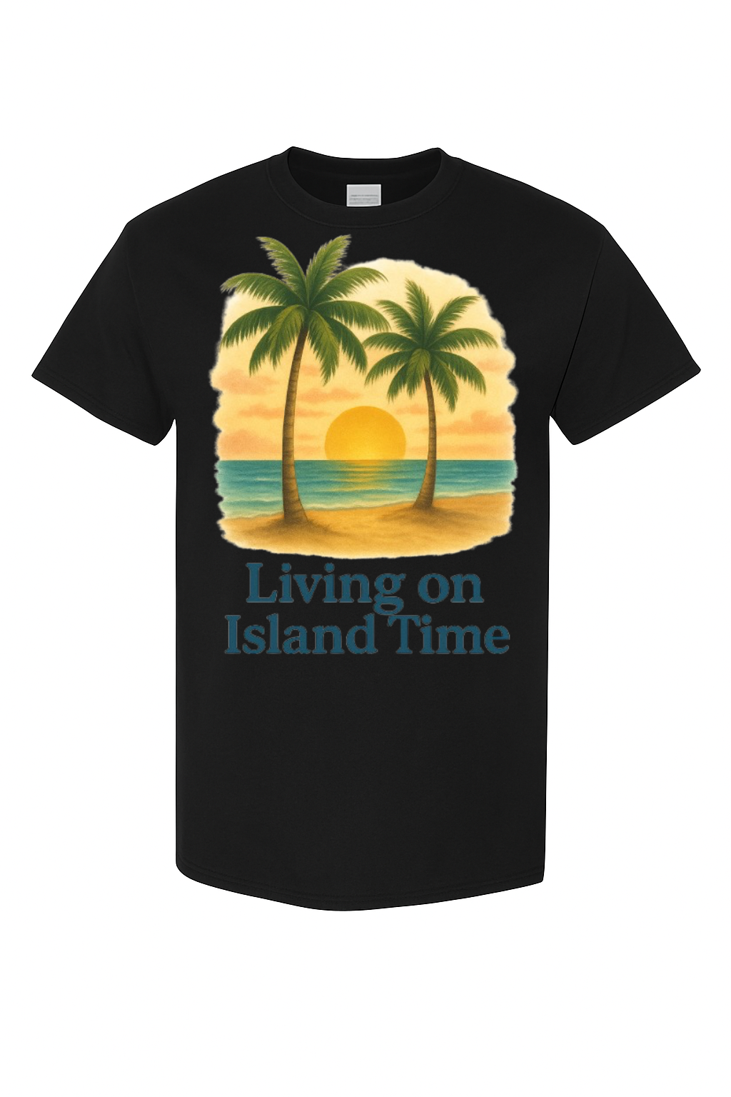 Living on Island Time – Tropical Sunset Lifestyle Tee by VelezVersatile