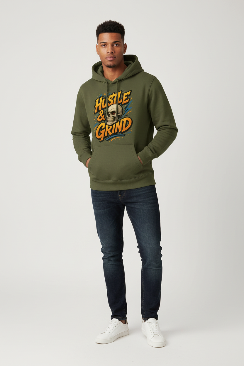 Hustle & Grind Skull Hoodie – Motivational Streetwear